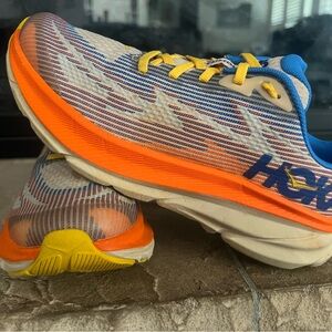 Hoka Athletic Shoes in Orange, Blue, and Yellow